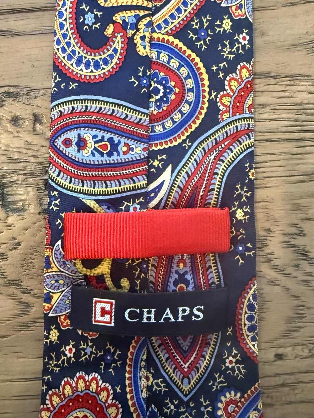Chaps Navy Paisley Tie with Red and Gold Accents